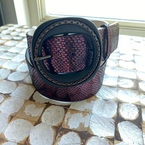 Vintage 80s90s Metallic Foil Snake Leather Oversized Chain Statement Buckle belt